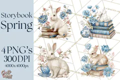 French Vintage Spring Clipart PNG, Pastel Bunny & Floral Art Product Image 1
