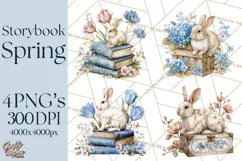 French Vintage Spring Clipart PNG, Pastel Bunny & Floral Art Product Image 1