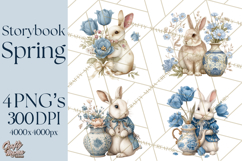 French Vintage Spring Clipart PNG, Pastel Bunny &amp; Floral Art Product Image 1