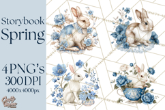 French Vintage Spring Clipart PNG, Pastel Bunny &amp; Floral Art Product Image 1