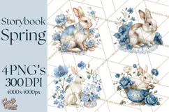 French Vintage Spring Clipart PNG, Pastel Bunny & Floral Art Product Image 1