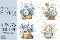 French Vintage Spring Clipart PNG, Pastel Bunny & Floral Art Product Image 1
