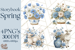 French Vintage Spring Clipart PNG, Pastel Bunny &amp; Floral Art Product Image 1