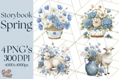 French Vintage Spring Clipart PNG, Pastel Bunny & Floral Art Product Image 1