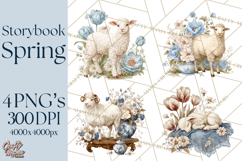 French Vintage Spring Clipart PNG, Pastel Bunny &amp; Floral Art Product Image 1