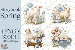 French Vintage Spring Clipart PNG, Pastel Bunny & Floral Art Product Image 1