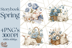 French Vintage Spring Clipart PNG, Pastel Bunny &amp; Floral Art Product Image 1