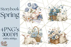 French Vintage Spring Clipart PNG, Pastel Bunny & Floral Art Product Image 1