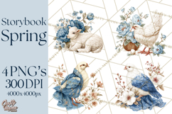 French Vintage Spring Clipart PNG, Pastel Bunny &amp; Floral Art Product Image 1