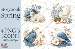 French Vintage Spring Clipart PNG, Pastel Bunny & Floral Art Product Image 1