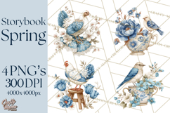 French Vintage Spring Clipart PNG, Pastel Bunny &amp; Floral Art Product Image 1