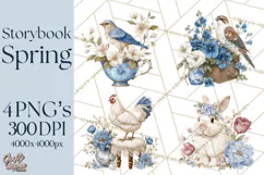 French Vintage Spring Clipart PNG, Pastel Bunny & Floral Art Product Image 1