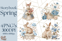 French Vintage Spring Clipart PNG, Pastel Bunny &amp; Floral Art Product Image 1