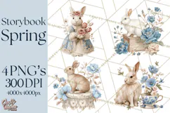 French Vintage Spring Clipart PNG, Pastel Bunny & Floral Art Product Image 1