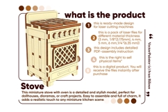Stove Doll furniture - Laser Cut File, SVG Kitchen miniature Product Image 12