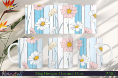 Flowers Mug Wrap | Blue Stripes | Flowers Meadow Product Image 1