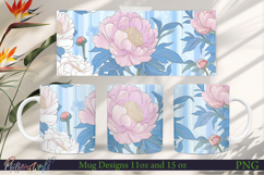 Flowers Mug Wrap | Blue Stripes | Pink Peony Product Image 1
