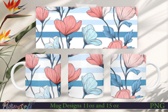 Flowers Mug Wrap | Blue Stripes | Pink and Blue Meadow Product Image 1