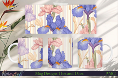 Flowers Mug Wrap | Stripes | Colorful Flowers Product Image 1