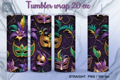Mardi Gras Mask Tumbler Wrap Sublimation, 20 oz Product Image 2