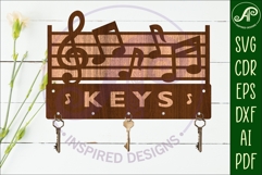 Music notes straight Key holder designs for wood and metal Product Image 2
