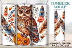Owl Boho Tumbler Sublimation, 20 oz Tumbler Wrap Product Image 3