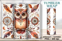 Owl Boho Tumbler Sublimation, 20 oz Tumbler Wrap Product Image 4