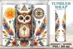 Owl Boho Tumbler Sublimation, 20 oz Tumbler Wrap Product Image 5