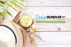 Straw Hat, Iced Drink and Snacks | Summer Flat Lay Photo Product Image 1