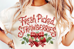 fresh picked strawberry, cottagecore strawberry png, strawberry shirt design, fruit sublimation png, farmhouse summer art, vintage berry graphic, garden lover design, rustic t shirt png, print on demand png, transparent png