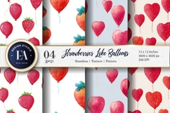 Strawberries as Floating Balloons Watercolor Digital Paper Product Image 1