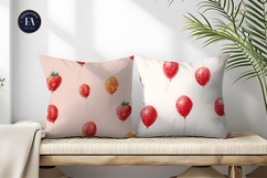 Strawberries as Floating Balloons Watercolor Digital Paper Product Image 2