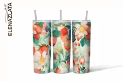 Strawberries Tumbler Wrap | Summer Flowers 20oz Tumbler Product Image 2