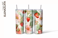Strawberries Tumbler Wrap | Summer Flowers 20oz Tumbler Product Image 2