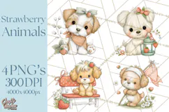 Strawberry Animals Clipart, Strawberry Houses Clip Art Png Product Image 1