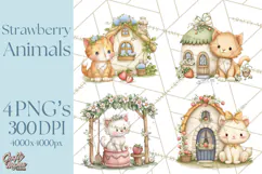 Strawberry Animals Clipart, Strawberry Houses Clip Art Png Product Image 1