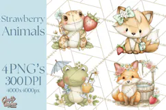 Strawberry Animals Clipart, Strawberry Houses Clip Art Png Product Image 1