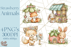 Strawberry Animals Clipart, Strawberry Houses Clip Art Png Product Image 1