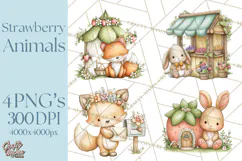 Strawberry Animals Clipart, Strawberry Houses Clip Art Png Product Image 1