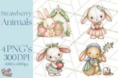 Strawberry Animals Clipart, Strawberry Houses Clip Art Png Product Image 1