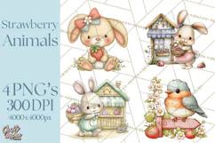 Strawberry Animals Clipart, Strawberry Houses Clip Art Png Product Image 1