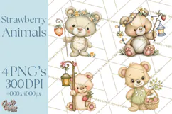 Strawberry Animals Clipart, Strawberry Houses Clip Art Png Product Image 1