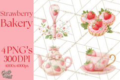 Strawberry Bakery Clipart, Cute Strawberry Pastries Png Product Image 1