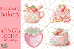 Strawberry Bakery Clipart, Cute Strawberry Pastries Png Product Image 1