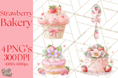 Strawberry Bakery Clipart, Cute Strawberry Pastries Png Product Image 1