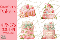 Strawberry Bakery Clipart, Cute Strawberry Pastries Png Product Image 1