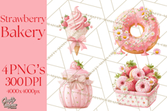 Strawberry Bakery Clipart, Cute Strawberry Pastries Png Product Image 1