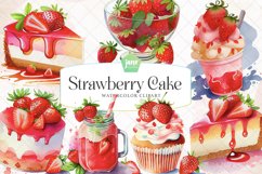 Strawberry Cake Watercolor Sublimation Clipart Product Image 1