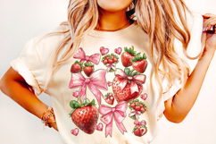 Strawberry Coquette Bow PNG, Strawberry Bow PNG, Summer PNG Product Image 1