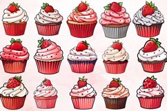 Strawberry Cupcake Watercolor Clipart Bundle Product Image 2